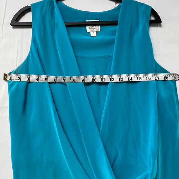 Suzi Chin Maggy Boutique 100% Silk Blue Color Blocked Draped Sleeveless Dress 8 - Picture 10 of 11